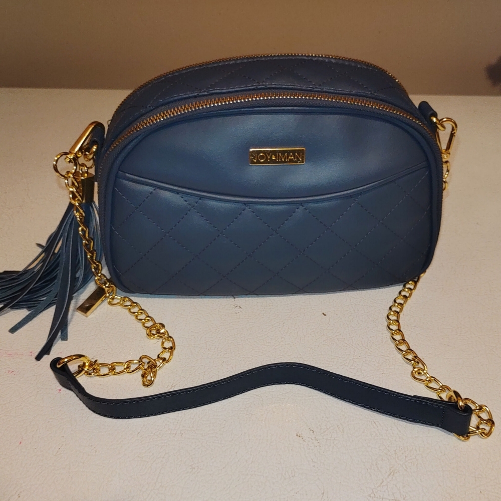 Joy & Iman Quilted RFID navy Leather Crossbody bag